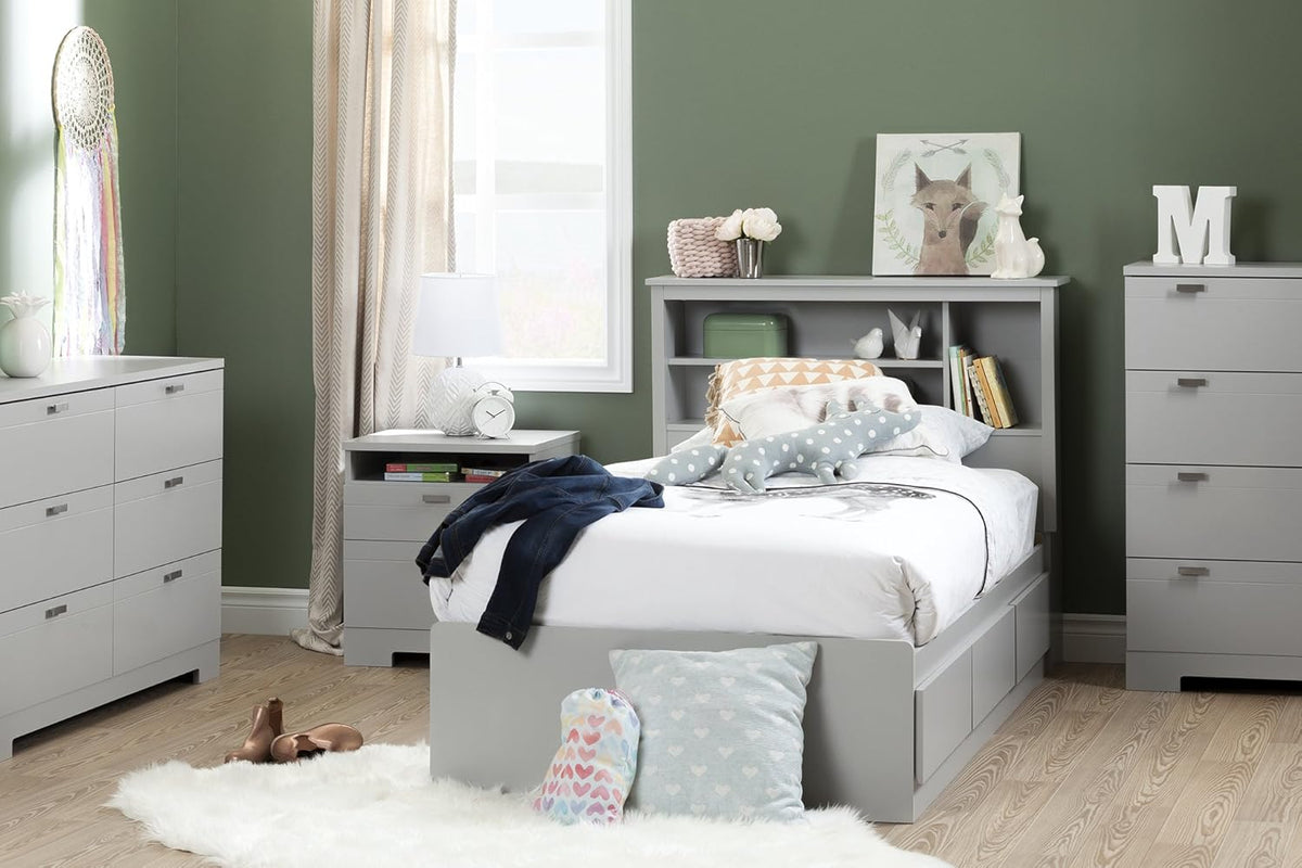Twin Soft Gray Bookcase Headboard F732585