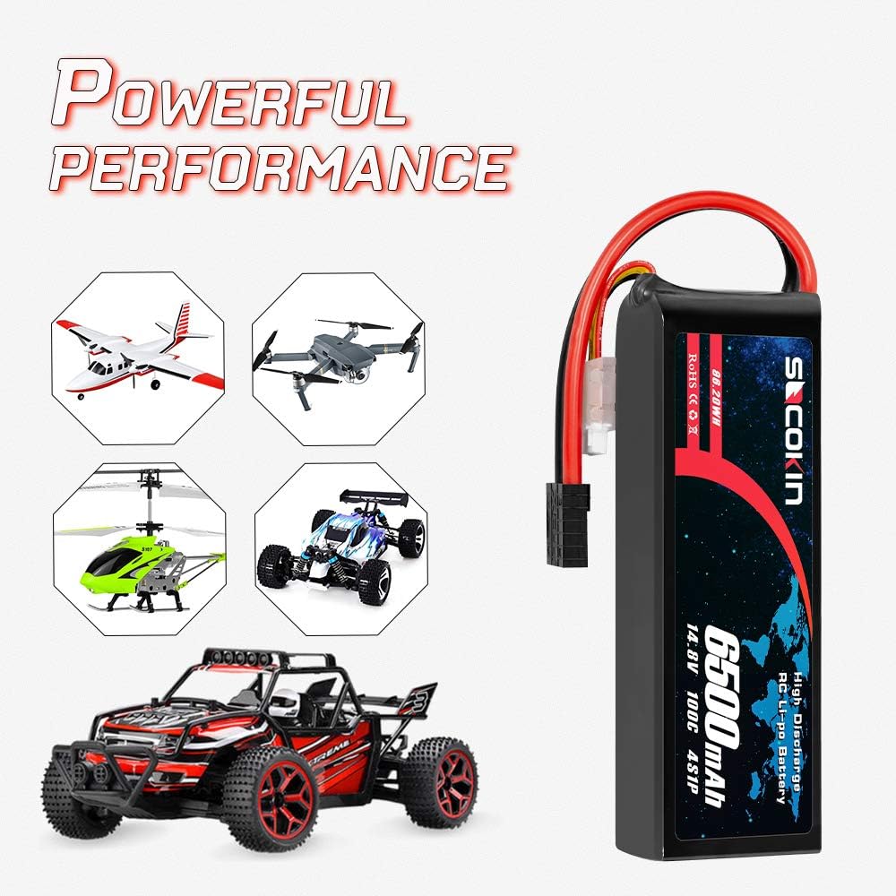 4S Lipo Battery 14.8V 6500mAh 100C Soft Case 2 Pack I160