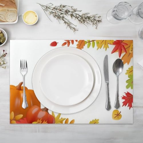 Colorful Fall Leaves Faux Leather Placemats 12 X 18 in 6-Count Q119305