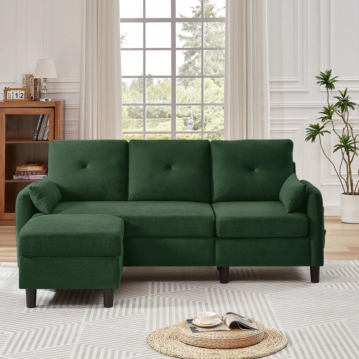 Green L-Shaped Convertible Sectional Sofa with Chaise F518322