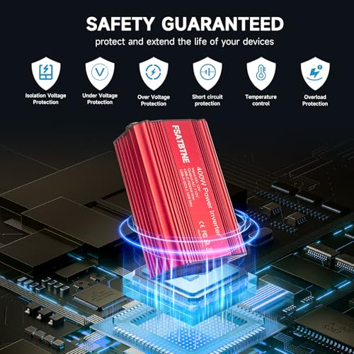 400W Power Inverter, DC 12V to 110V AC Car Plug Adapter Outlet Converter with USB-C & USB-A Fast Charging Ports and 2 AC Outlets O46408