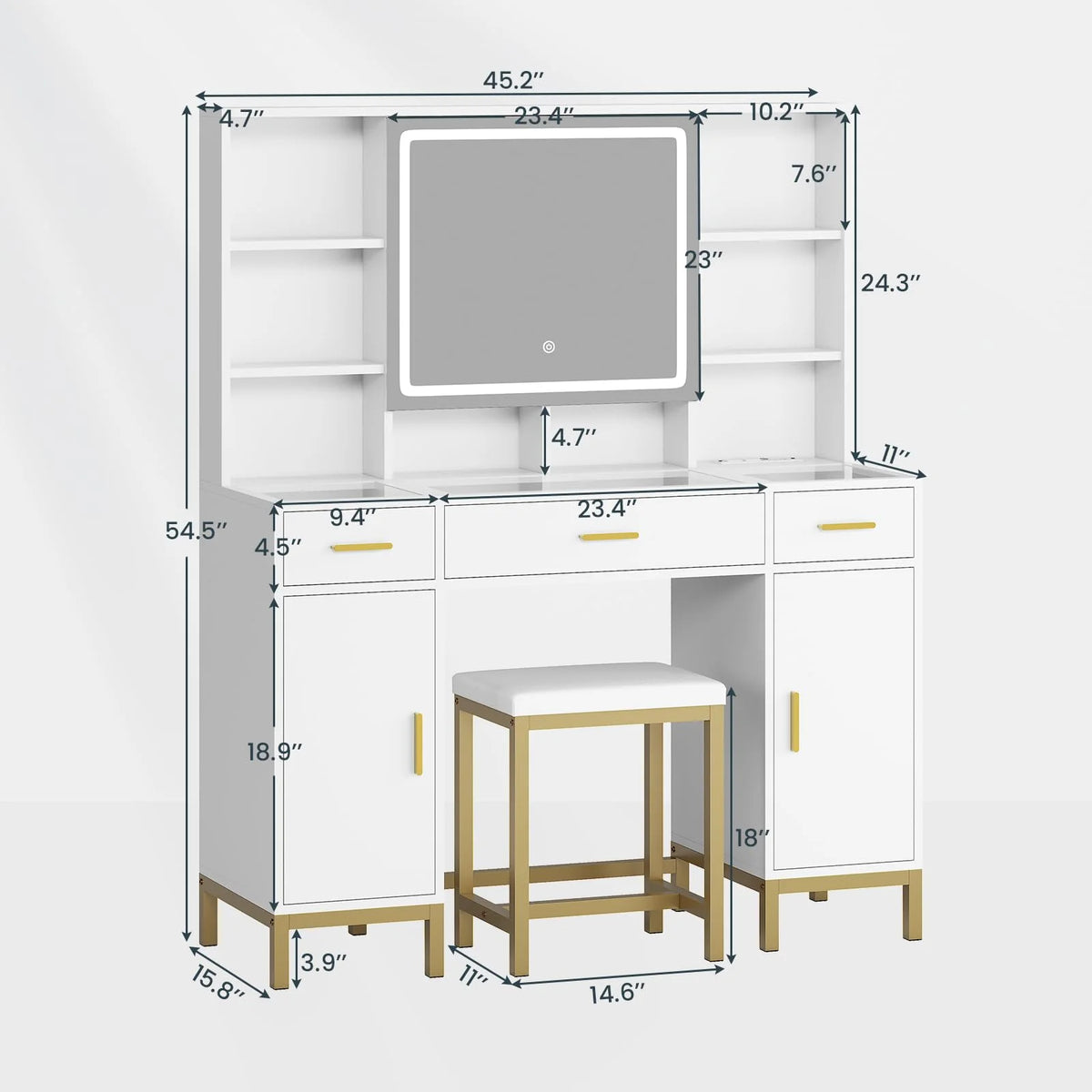 White Vanity Set with Lighted Mirror and Charging Station N94142
