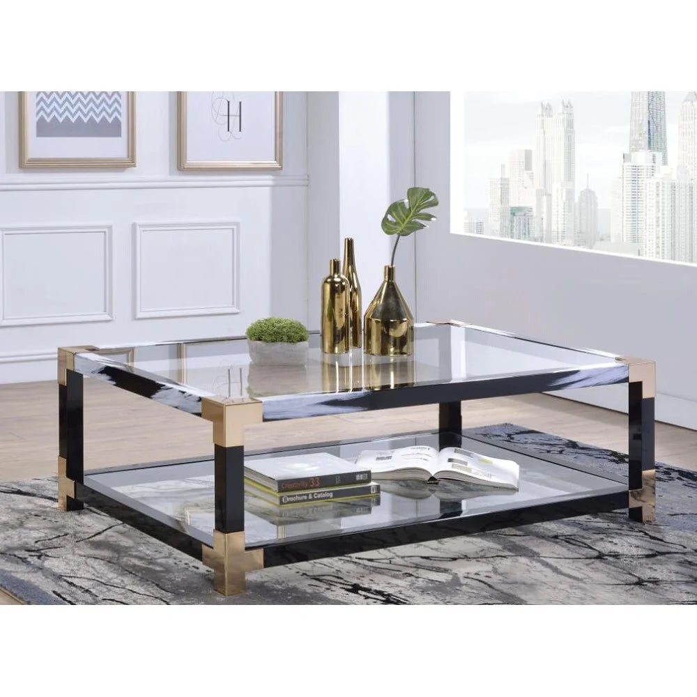 White Brushed Clear Glass Coffee Table V323104
