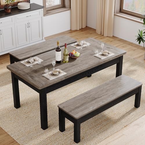 Farmhouse 55-Inch Wooden Dining Table Set with 2 Benches X917