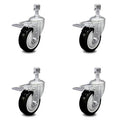 4 inch Black Polyurethane Swivel Stem Caster Set with Total Lock Brake Y893324