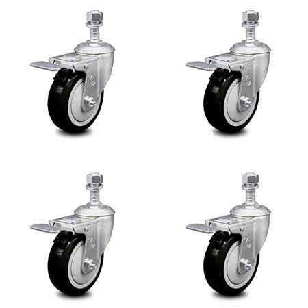 4 inch Black Polyurethane Swivel Stem Caster Set with Total Lock Brake Y893324