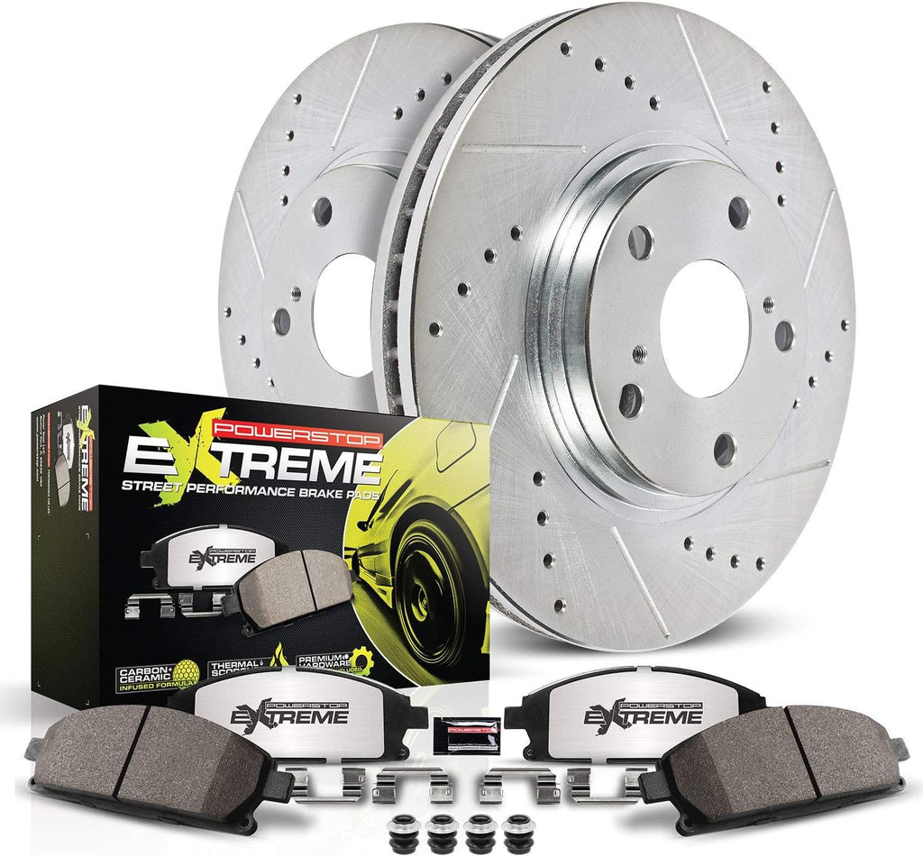 Front Z26 Carbon Fiber Brake Pads with Drilled & Slotted Brake Rotors Kit P1840