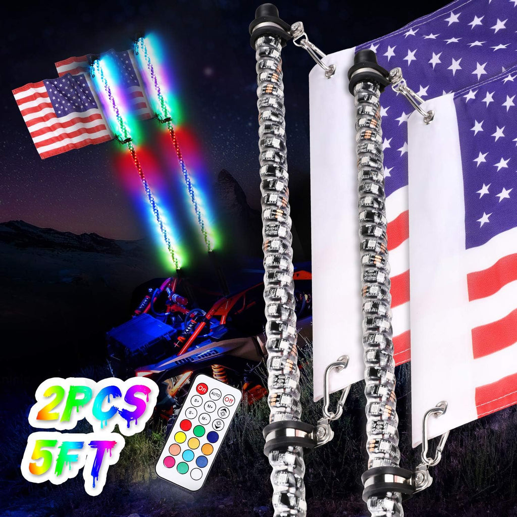 2PCS 5FT RGB LED Whip Lights with Flag K120