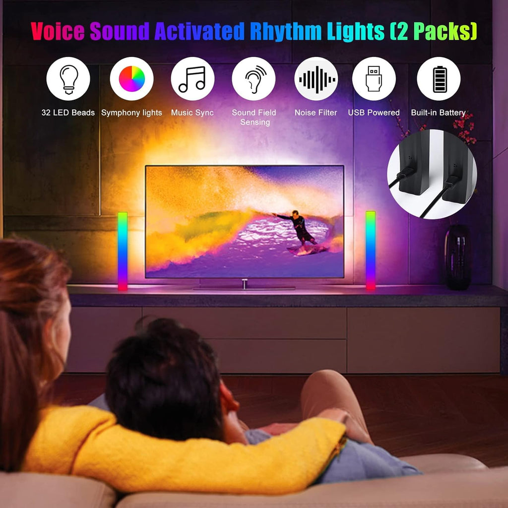 Battery Powered RGB Sound Control Rhythm Light Bar 2Pcs I611