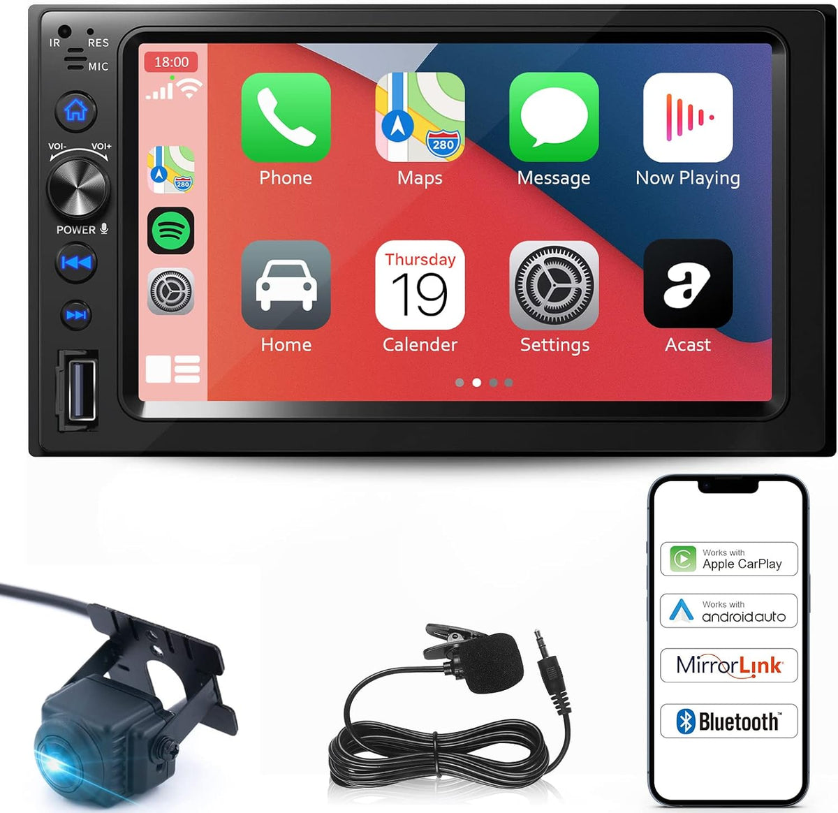 Double Din Car Stereo with Back Cam and 7'' Touch Screen E213930