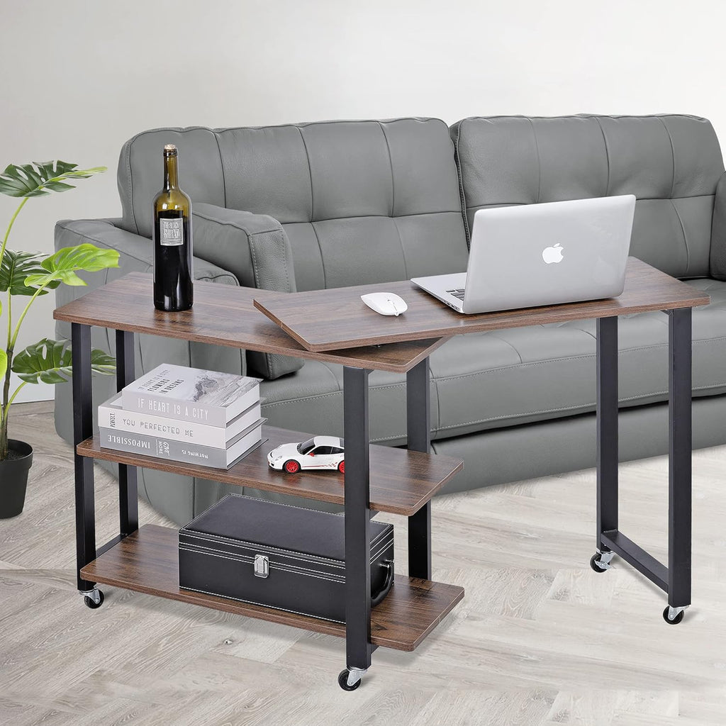360° Rotating Sofa Side Table with 2-Tier Steel Storage Shelves Grey G77570