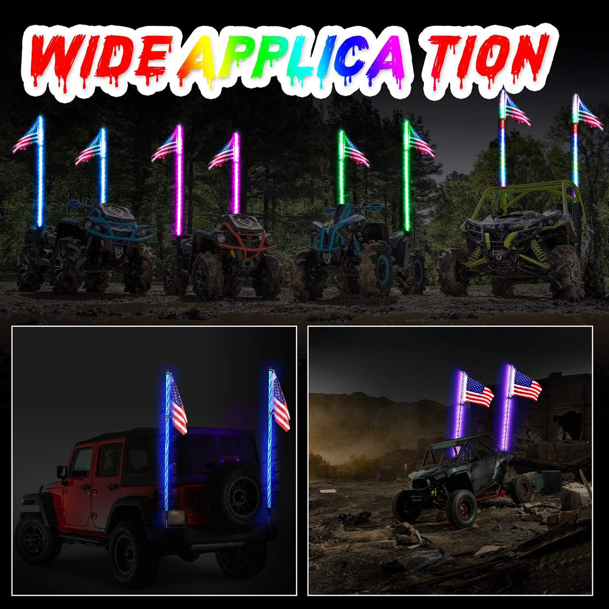 2PCS 5FT RGB LED Whip Lights with Flag K120
