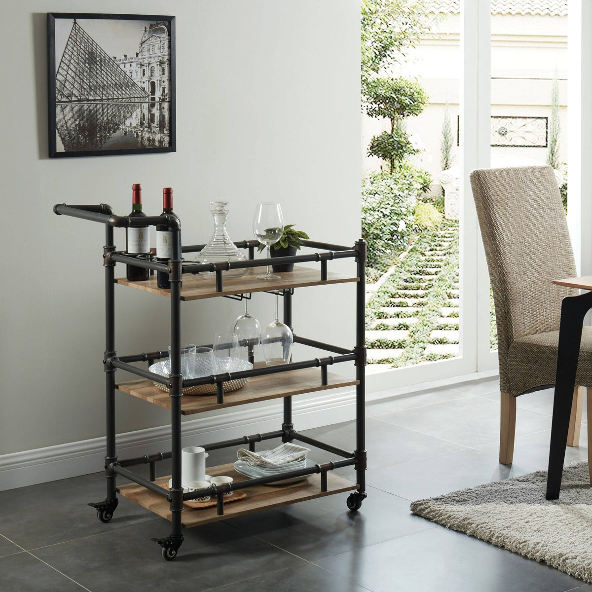 Black Metal Mobile Serving Cart U67516