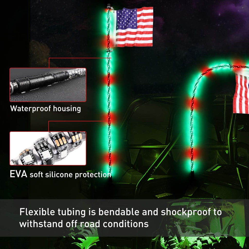 2PCS 5FT RGB LED Whip Lights with Flag K120