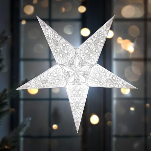24 Inch White 3D 5-Point Paper Star Lantern L378575