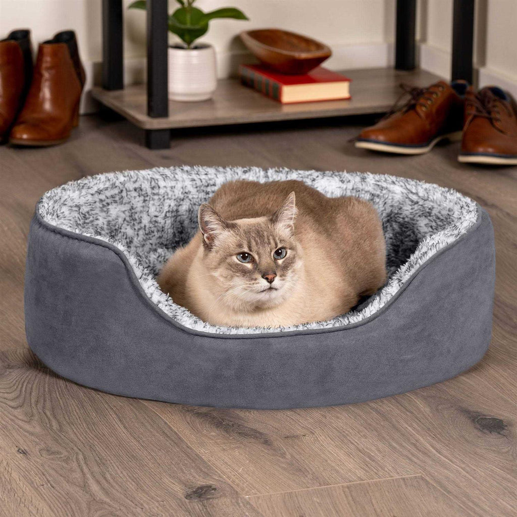 Two-Tone Fur & Suede Oval Dog Bed L4209