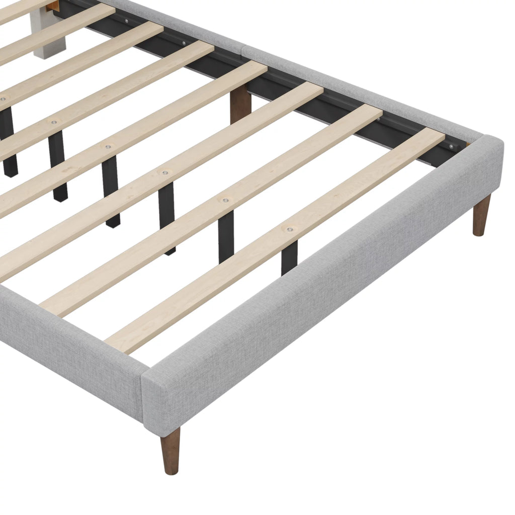 Queen Size Gray Linen Upholstered Platform Bed Frame with Tufted Headboard L9773