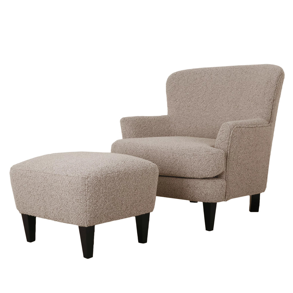 Boucle Upholstered Club Chair and Ottoman Set X9742