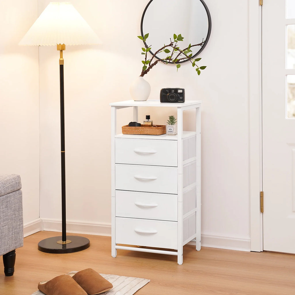 Night Stand with Charging Station, 4 Fabric Drawers and Storage Shelf Y69420