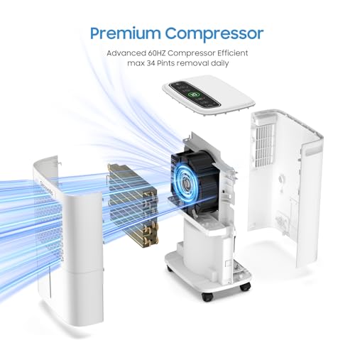 34 Pints Portable Dehumidifier with Drain Hose P33437