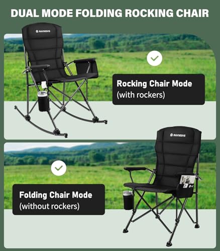 Folding Rocking Chair with Cup Holder & Side Pocket, Black M961391