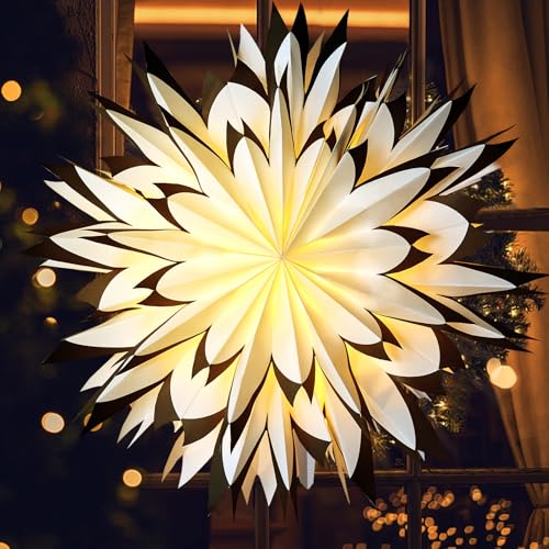 3 Pcs 9-Pointed White Paper Star Lanterns 12 Inch Hanging Lampshade P474