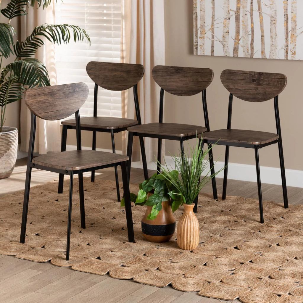 Brown Wood and Black Dining Chair Set of 4 C110