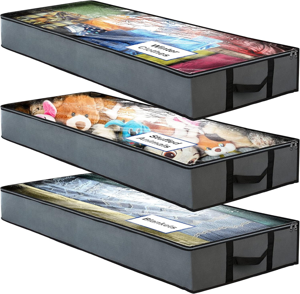 Underbed Storage Bag, 3 Large Foldable Bins with Handles Y54392