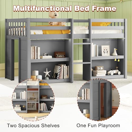 Twin Over Twin Solid Wood Bunk Bed with Trundle and Storage Stairway I323095