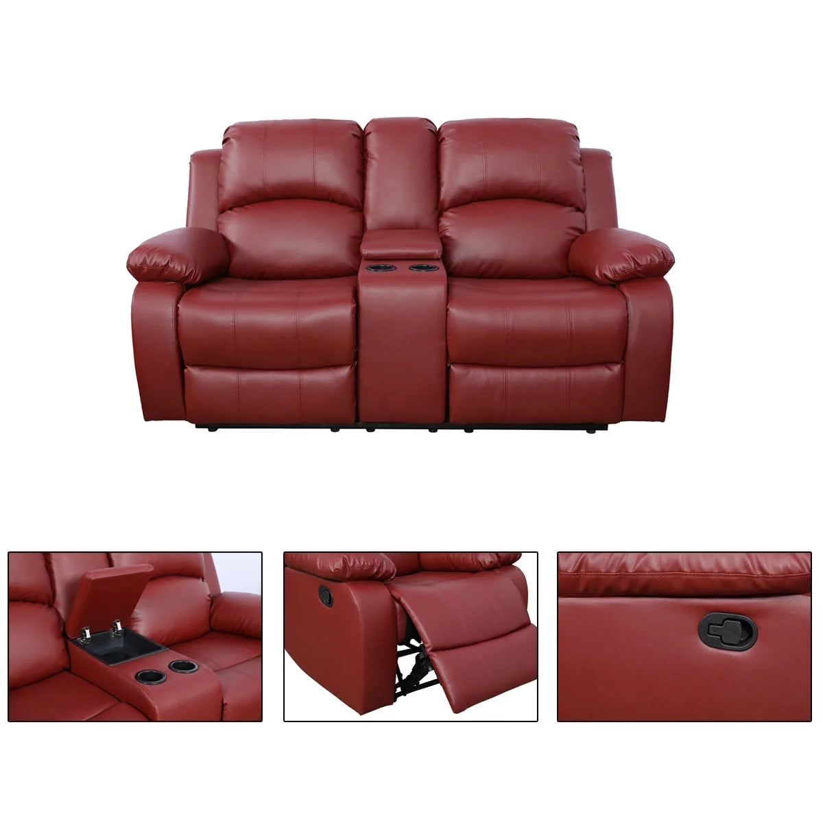 Red Leather Reclining Sofa and Loveseat Set N527059