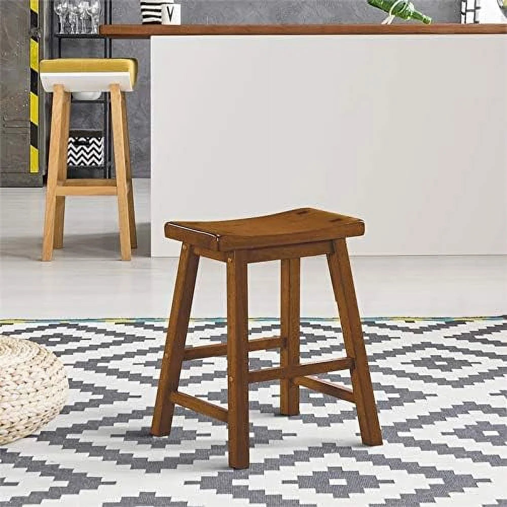 29" Solid Wood Saddle Stools Set of 2 Oak Brown K803865