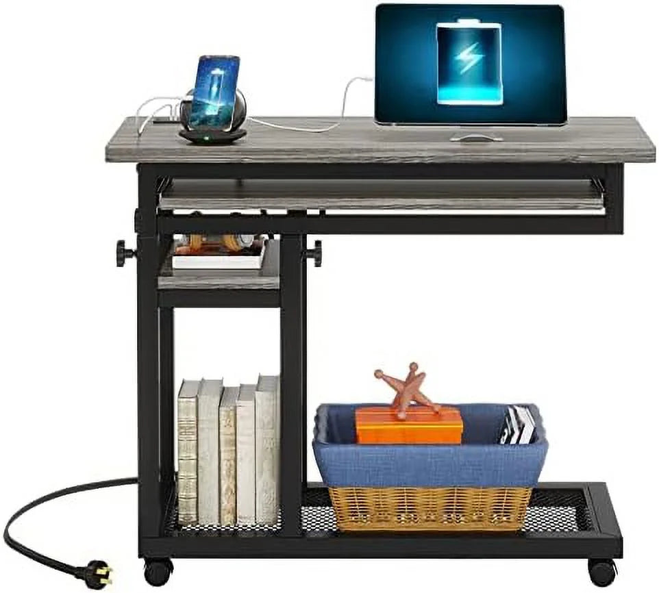 Small Portable Height Adjustable Desk with Power Outlet and Wheels D778425