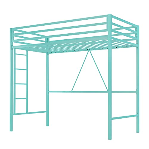 Twin Size Black Metal Loft Bed with Ladder and Guardrail A474