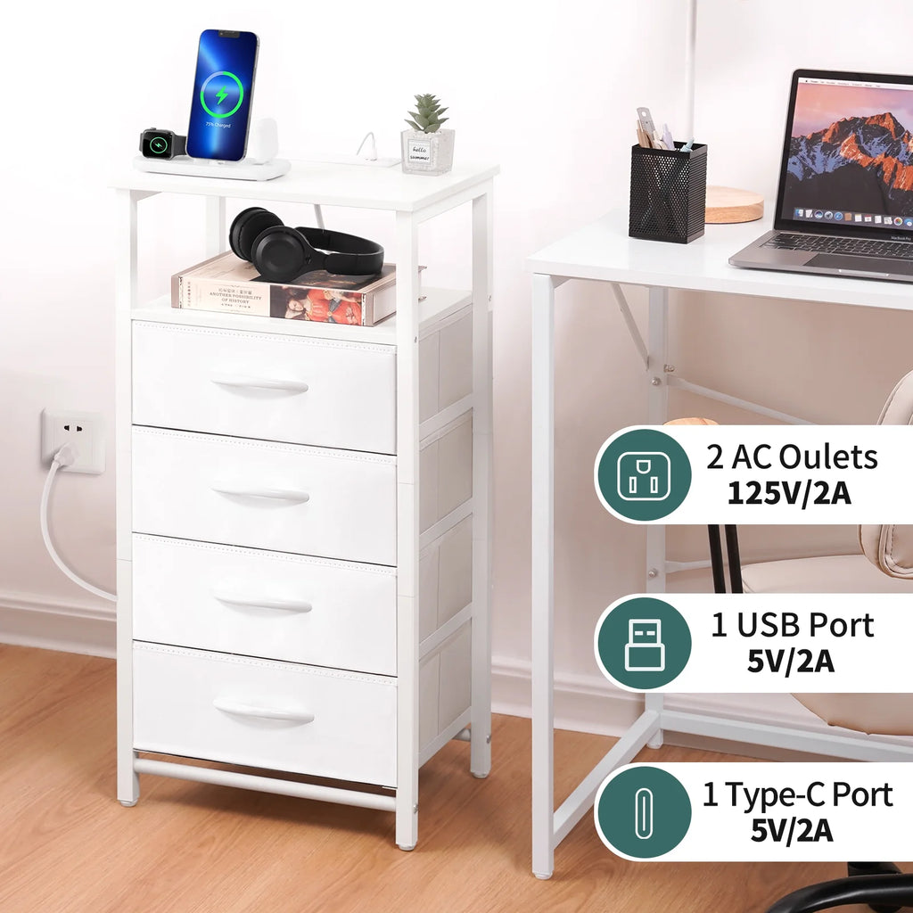 Night Stand with Charging Station, 4 Fabric Drawers and Storage Shelf Y69420