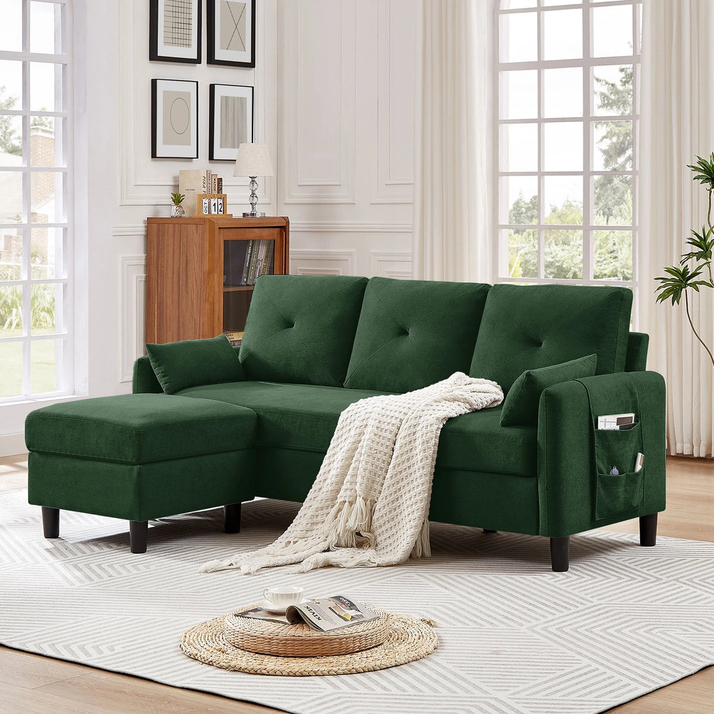 Green L-Shaped Convertible Sectional Sofa with Chaise F518322