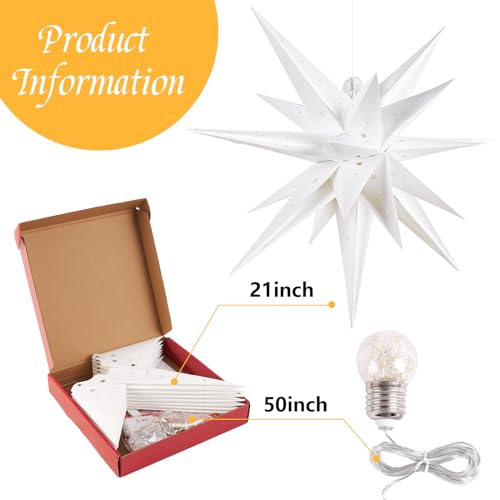 3 Pcs 9-Pointed White Paper Star Lanterns 12 Inch Hanging Lampshade P474