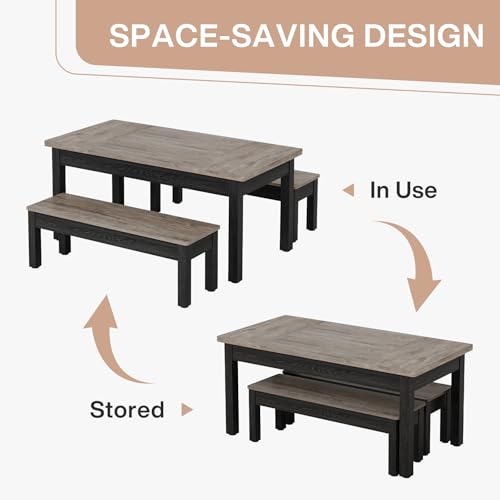 Farmhouse 55-Inch Wooden Dining Table Set with 2 Benches X917
