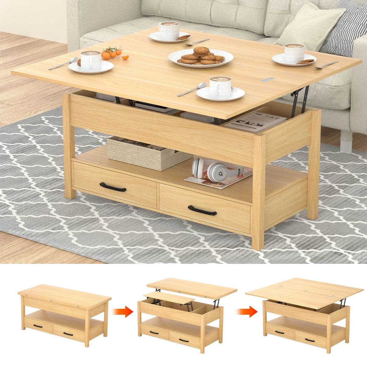 Lift Top Coffee Table with 2 Storage Drawer M71536
