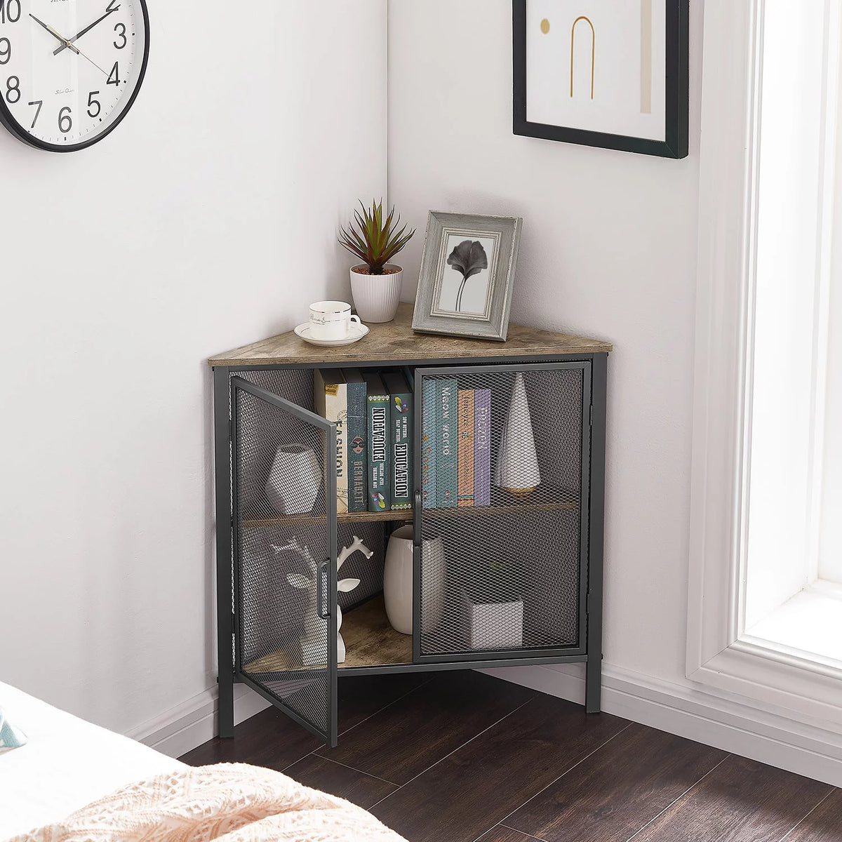 Set of 2 Gray Corner Shelf with Door I841