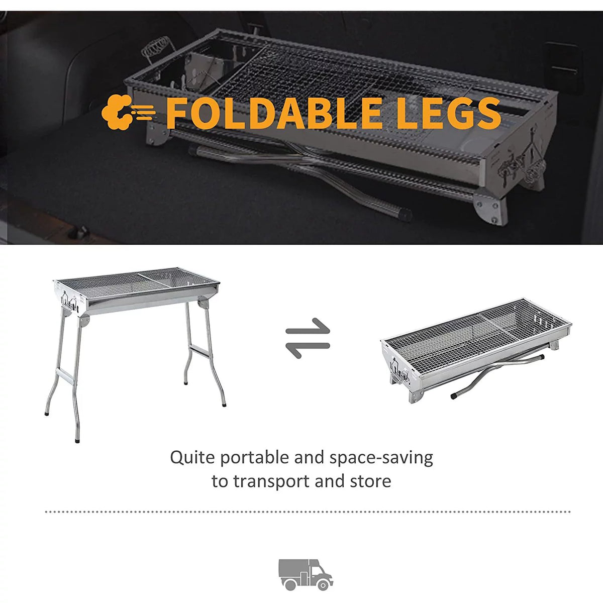 28" Stainless Steel Portable Folding Charcoal BBQ Grill Set K3481
