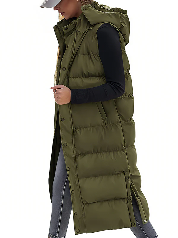 Women's Long Quilted Puffer Vest with Hood I364964