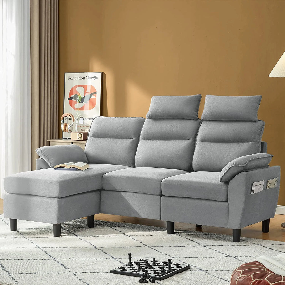 Light Grey Reversible Sectional Sofa with Storage G2000