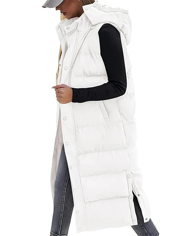 Women's Long Quilted Puffer Vest with Hood I364964