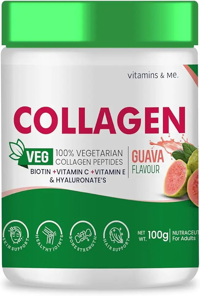Vegetarian Collagen Powder 100G Guava Flavour with Biotin Vitamin C Vitamin E & Hyaluronates G789