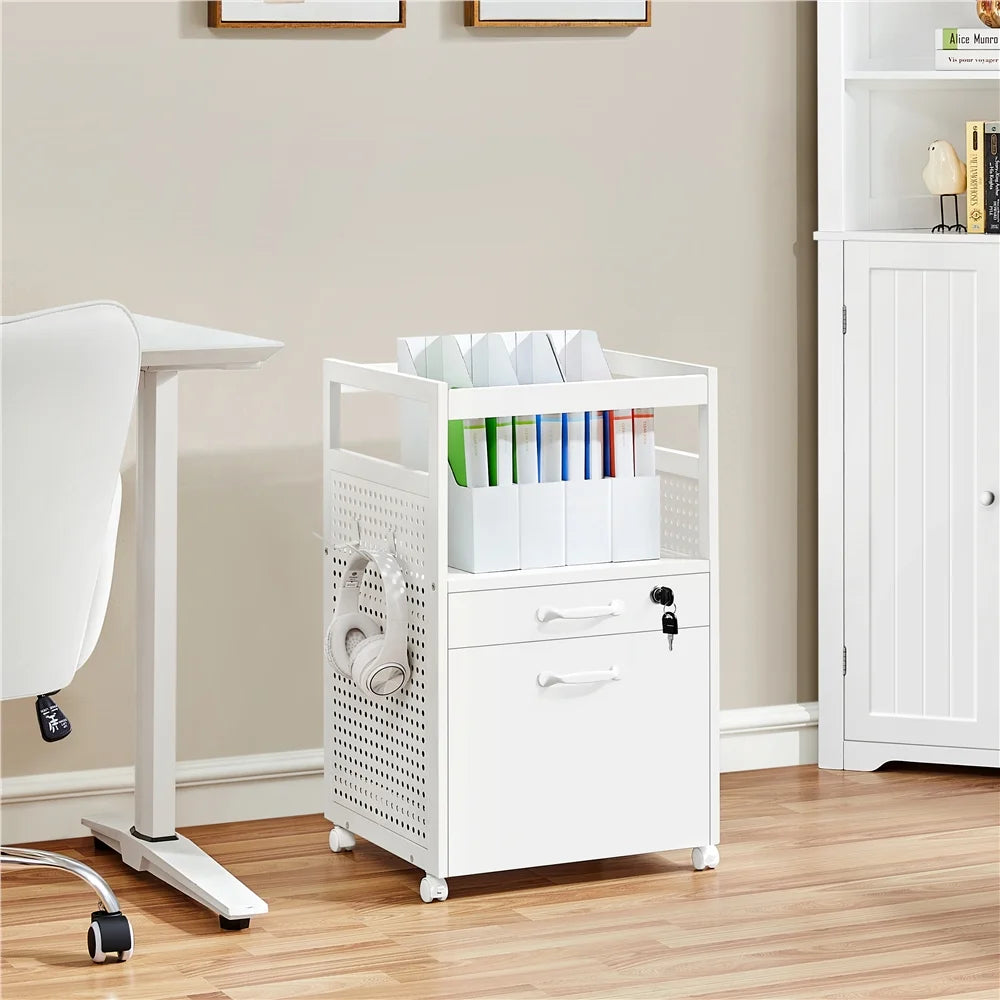 White Mobile File Cabinet with Open Storage Shelf R288