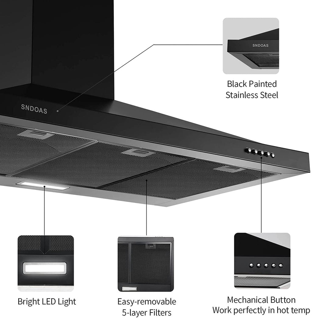 36 inch Black Stainless Steel Wall Mount Range Hood X354