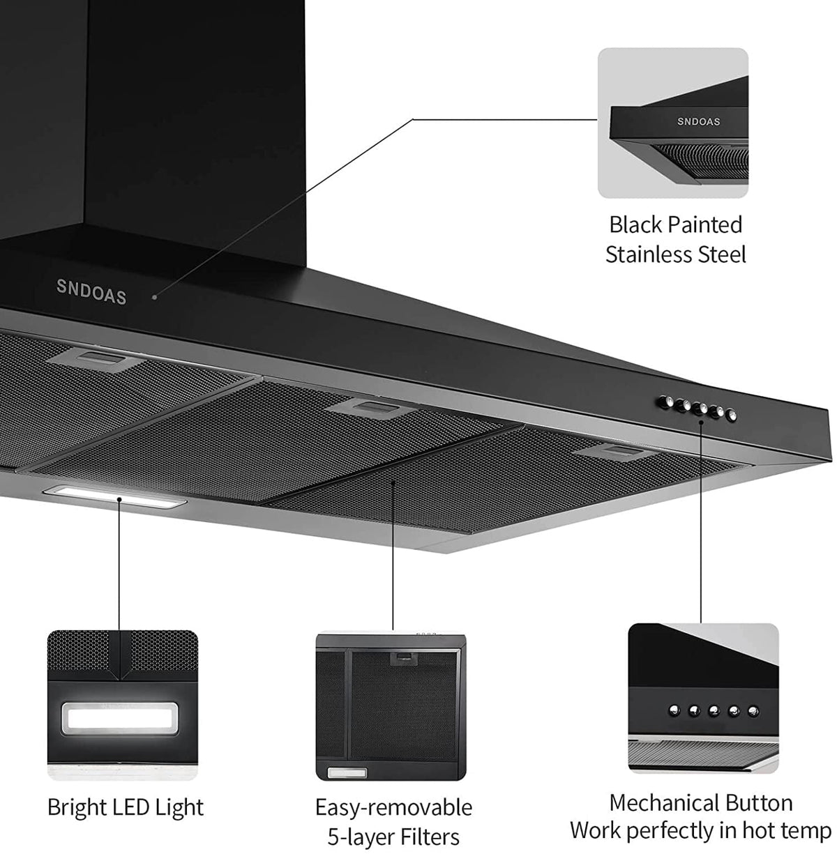 36 inch Black Stainless Steel Wall Mount Range Hood X354
