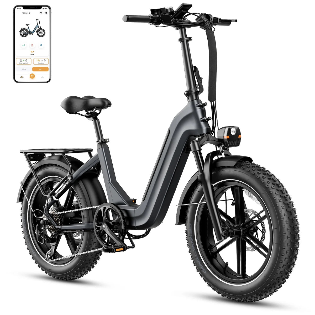 Folding Electric Bike with 48V 14.4AH Removable Battery, 20 x 4.0 Fat Tire Step-thru R6440