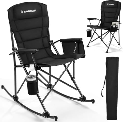Folding Rocking Chair with Cup Holder & Side Pocket, Black M961391