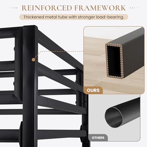 Twin Size Black Metal Loft Bed with Ladder and Guardrail A474